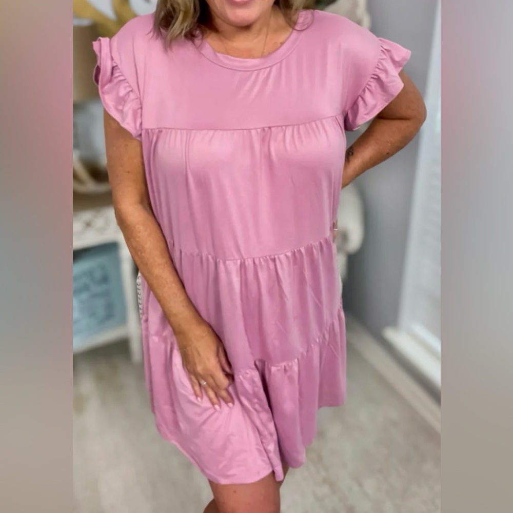Entro Blush Ruffle Sleeve Mini Dress